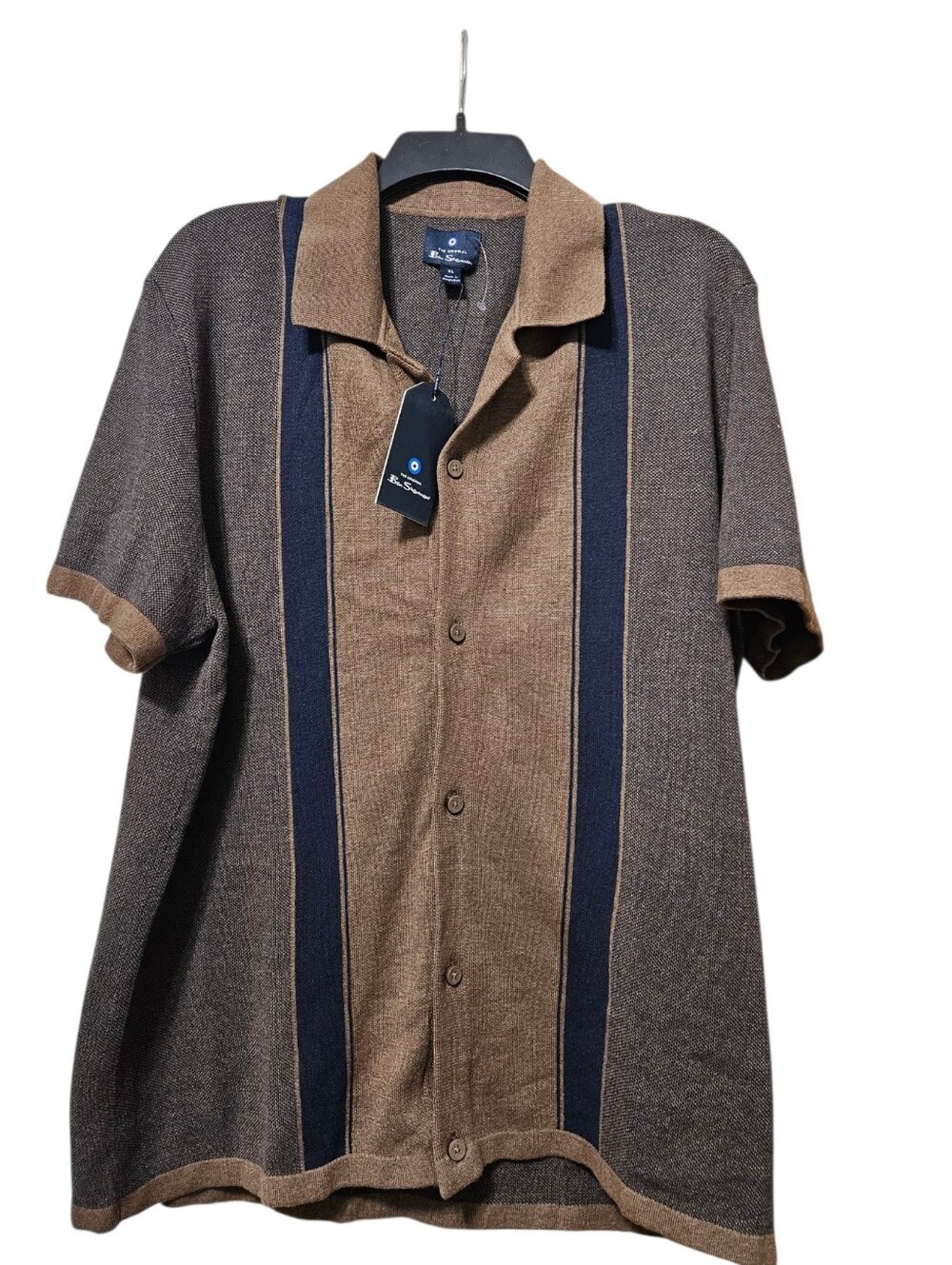 Ben Sherman Short Sleeve Button Front Sweater Shirt in Chestnut NEW